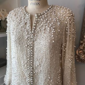 Vintage Neiman Marcus Cream Pearl Embellished Blazer